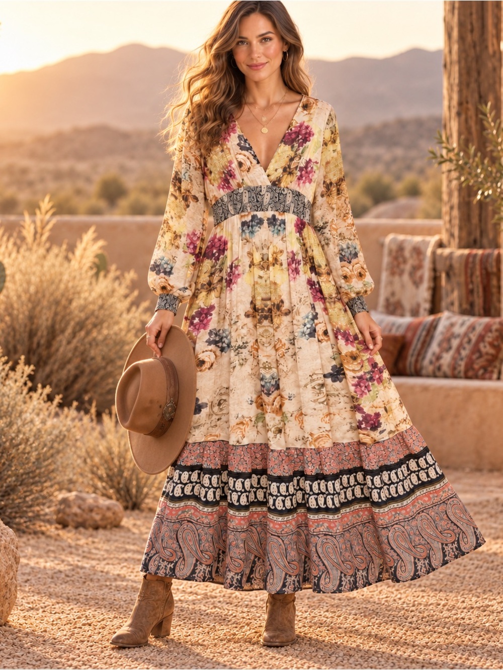 Sundance Boho Romantic Floral Dress 6 Cottagecore Western Festival Artist Print